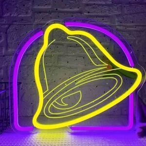 Vintage Official Taco Bell Neon Style Sign, Retro Wall Decor, Purple and Yellow